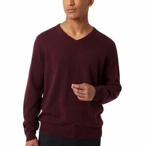 NWT Tahari Men’s 100% Cashmere V-neck Sweater Burgundy Size Large